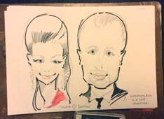 Девушка в красном и мужчина улыбаясь шарж ватман Променад шаржист на свадьбе